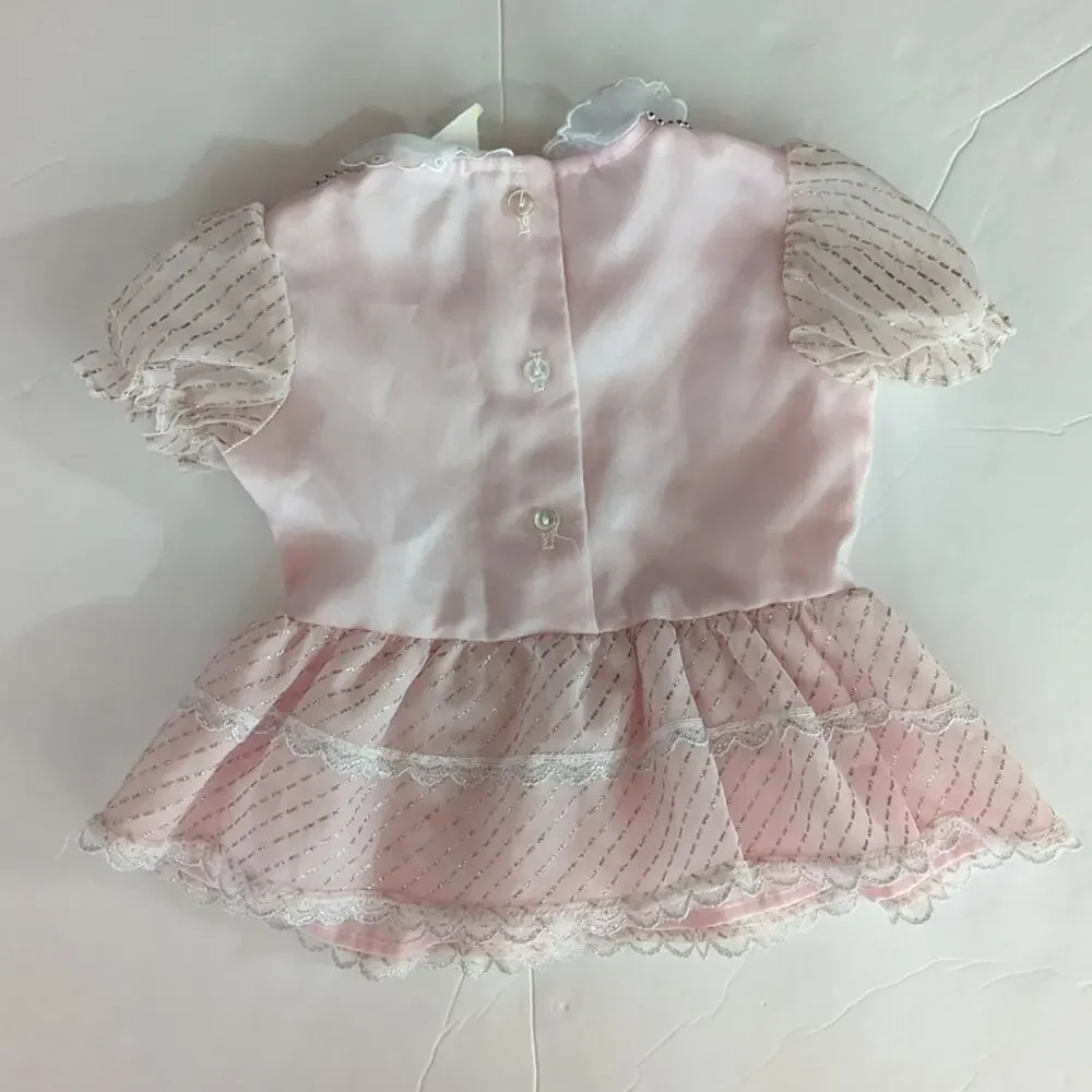 Vtg 90s Dress Baby Girls Sz 12m Pink Necklace Birthday Party - Picture 4 of 5